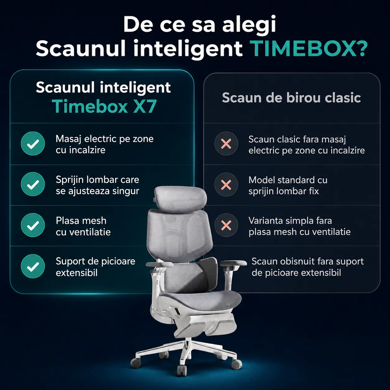 Timebox X7 scaun birou masaj mesh alb electric