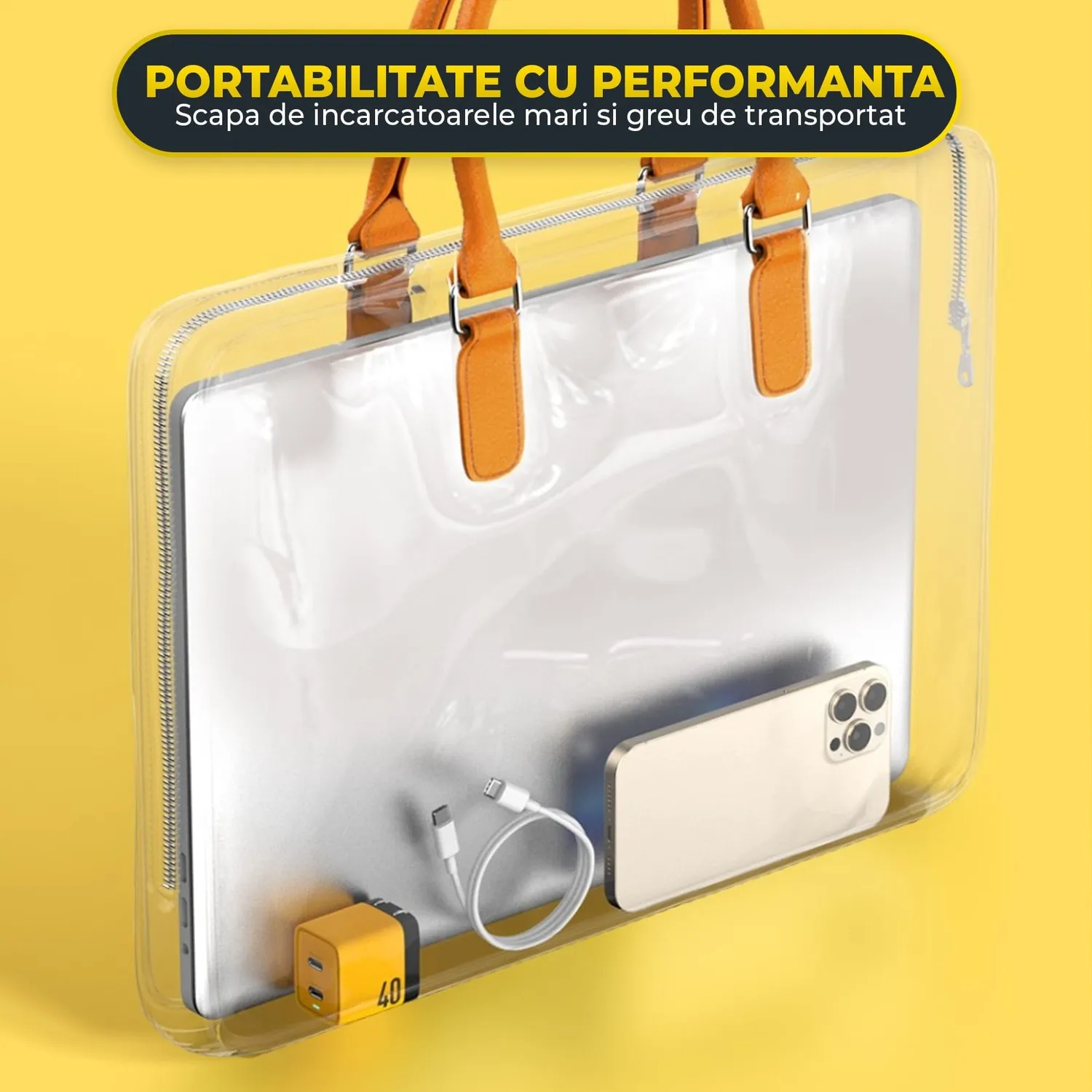 Timebox 40W incarcator retea 2x Type-C galben LED