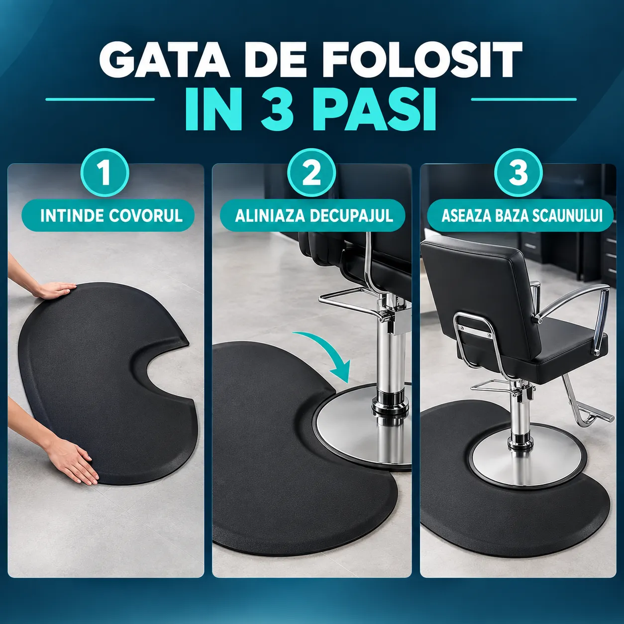 Timebox Covor Coafor Semicerc 91x122 cm Negru
