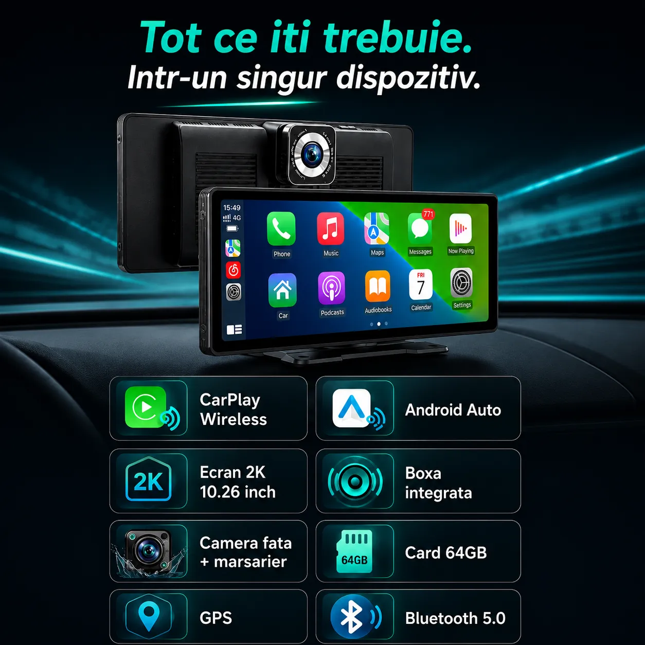 Timebox navigatie Auto CarPlay Android Auto wireless Aux 10.26in