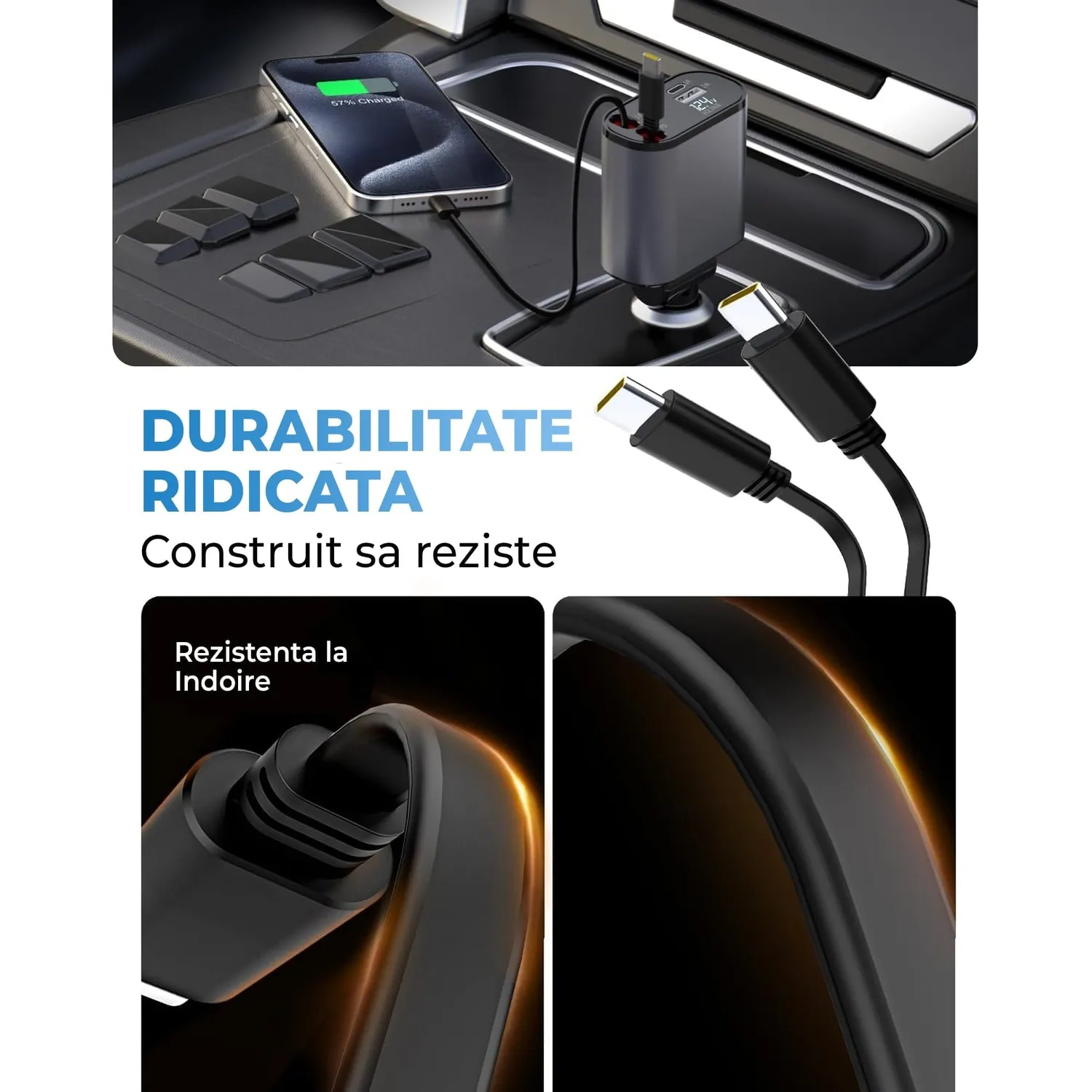 Timebox 4 in 1 66W incarcator auto retractabil