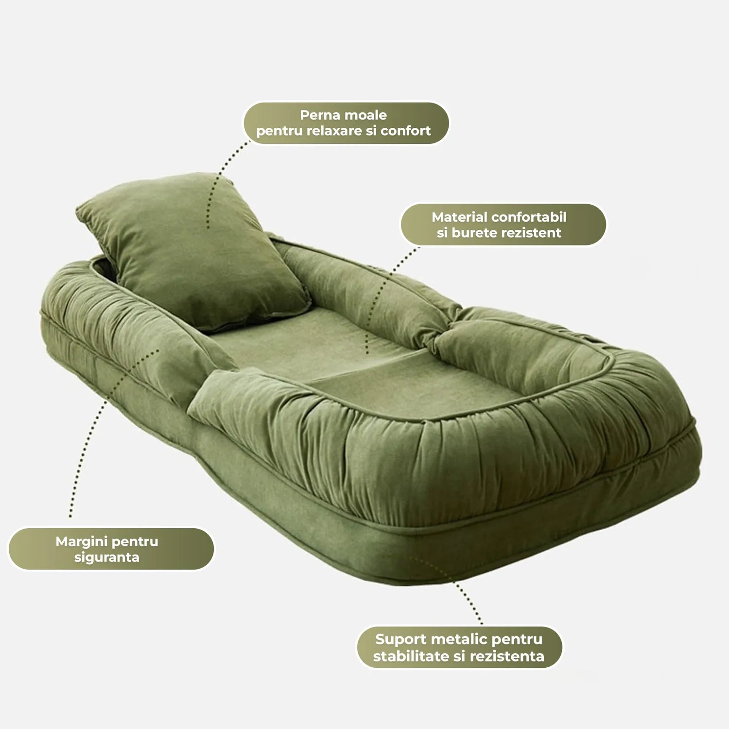 Timebox canapea pliabilă podea 178cm verde cu husă