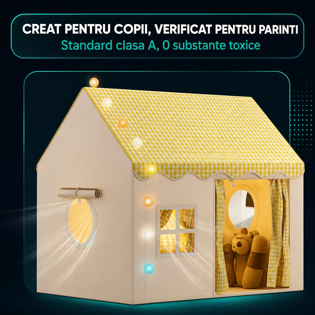 Timebox Căsuță joacă copii pliabilă bej 120cm lumini