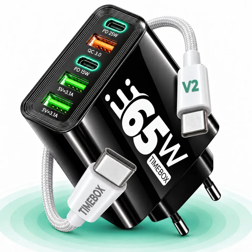 Timebox Incarcator priza 65W 5 porturi negru fast charge