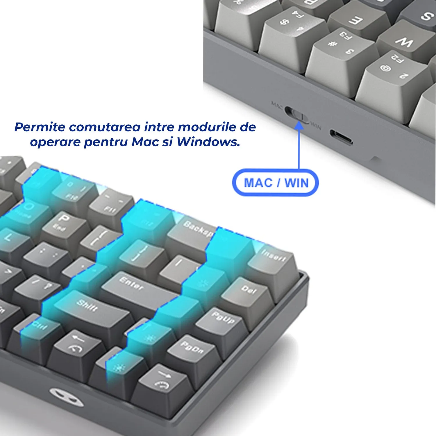 Timebox tastatura mecanica 60% RGB gri hot-swap