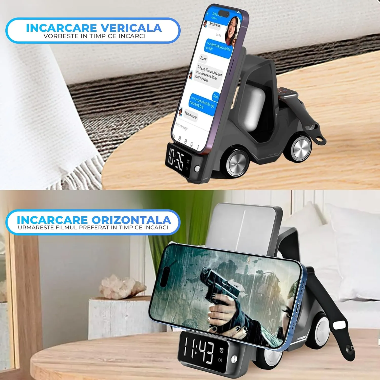 Timebox Incarcator wireless 3 in 1 15W gri MagSafe