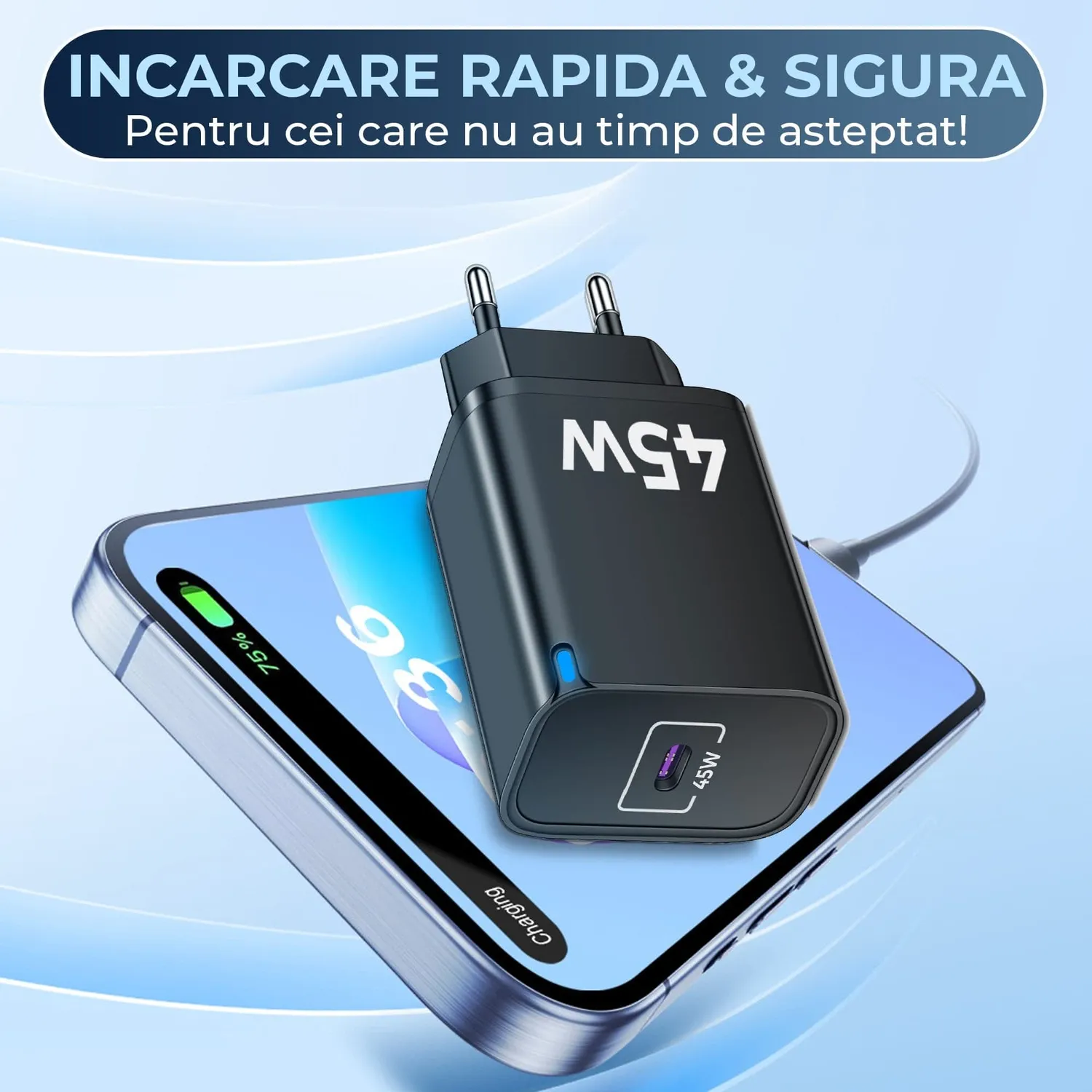Timebox 45W incarcator retea Type-C negru fast charge