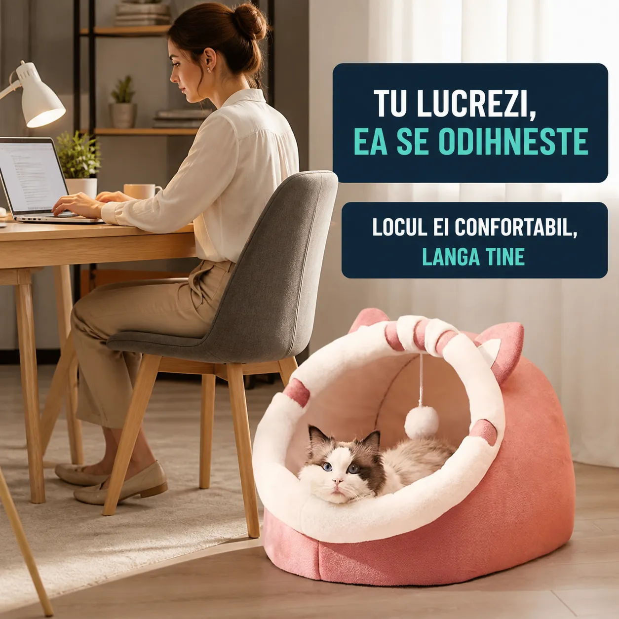 Timebox Pisicuță culcuș pisici roz M cu pompon
