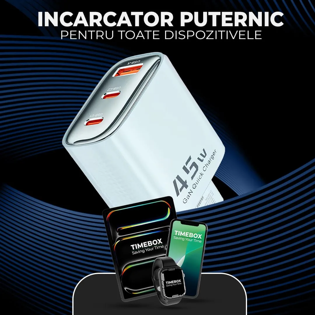 Timebox Incarcator Retea 40W 3 Porturi 2x Type-C Albastru