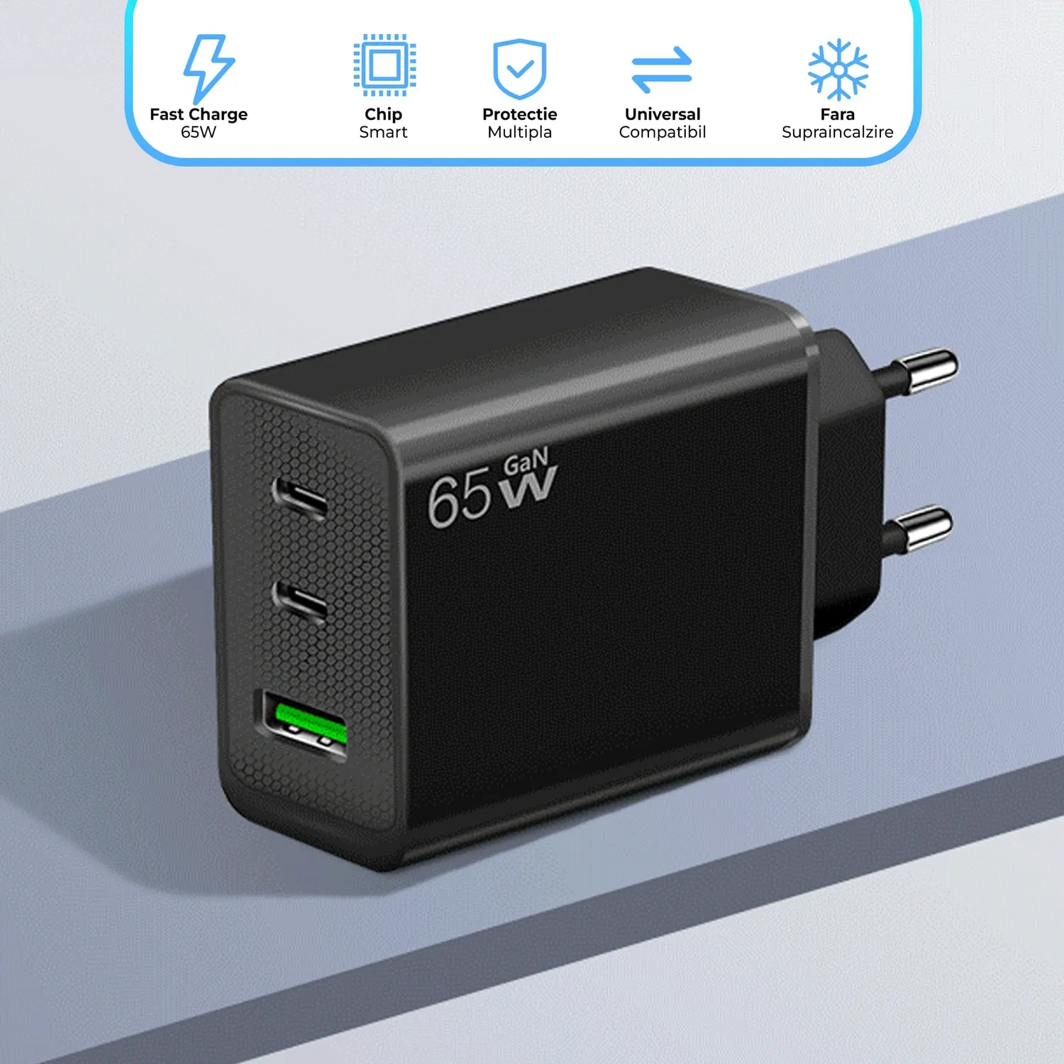 Timebox incarcator priza 65W 3 porturi negru