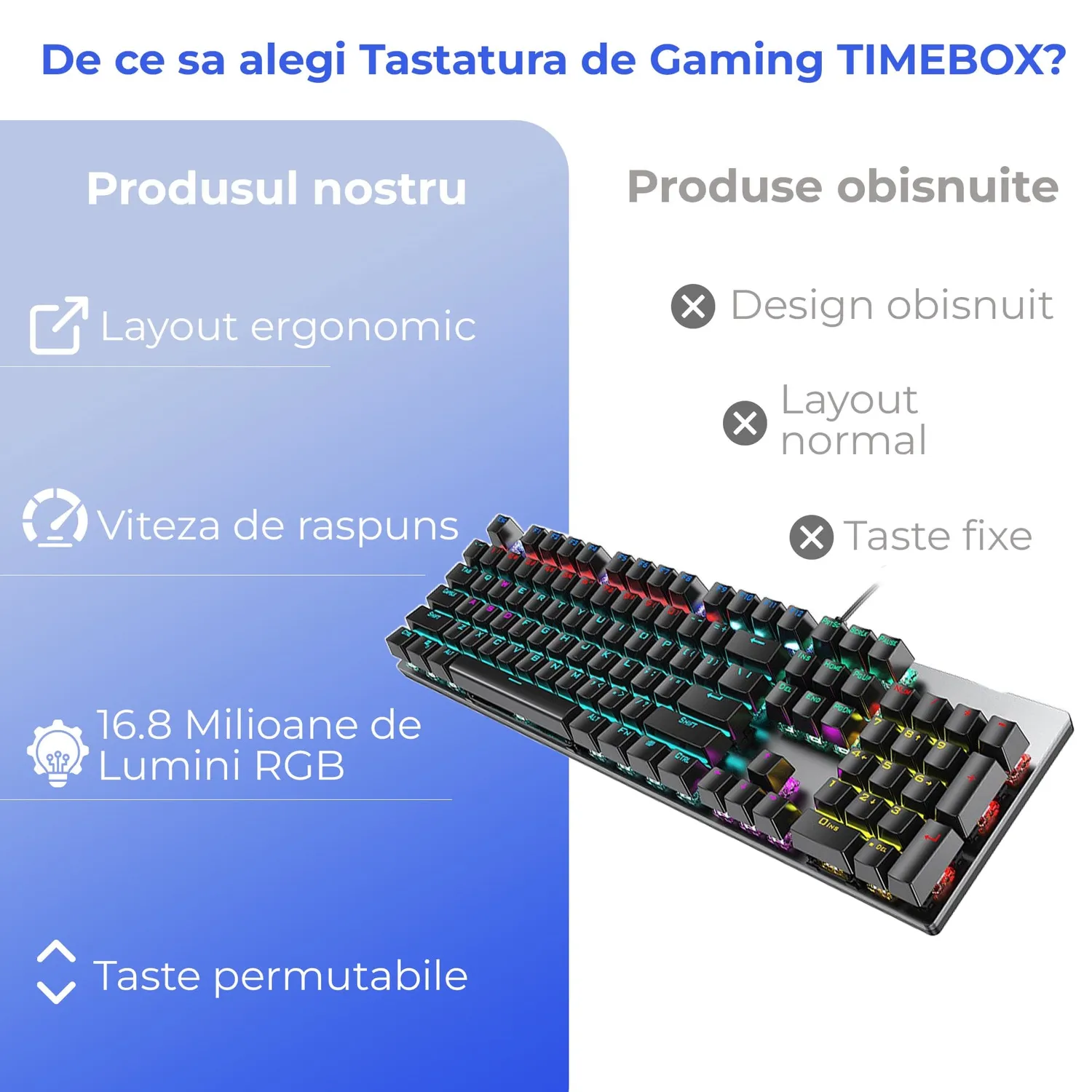 Tastatura mecanica gaming Timebox 104 RGB switch maro negru