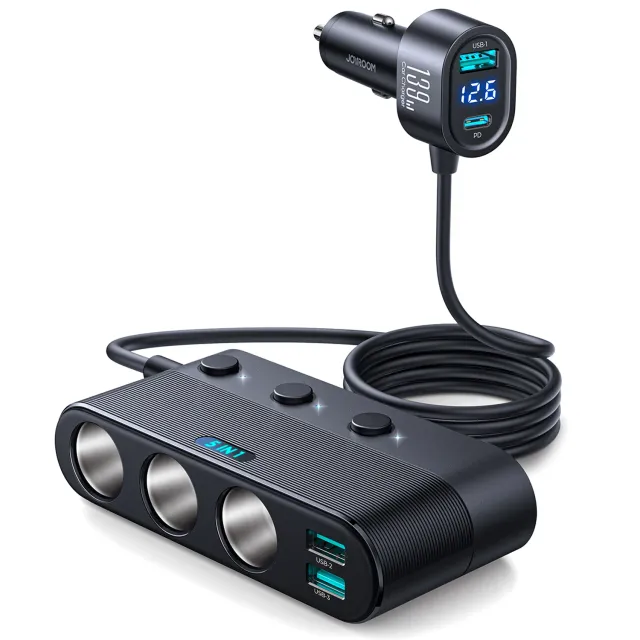 Timebox 139W incarcator auto 7 in 1 cu USB si USB-C display