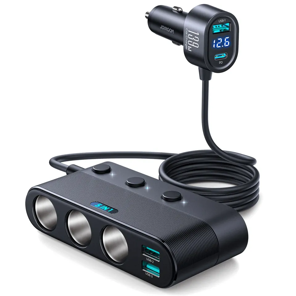Timebox 139W incarcator auto 7 in 1 cu USB si USB-C display