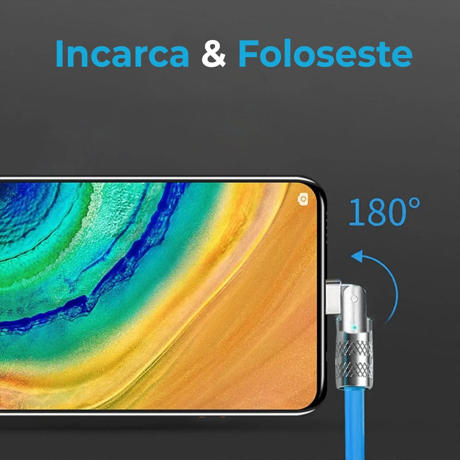Timebox cablu incarcare rapida 120W albastru 2m USB-C