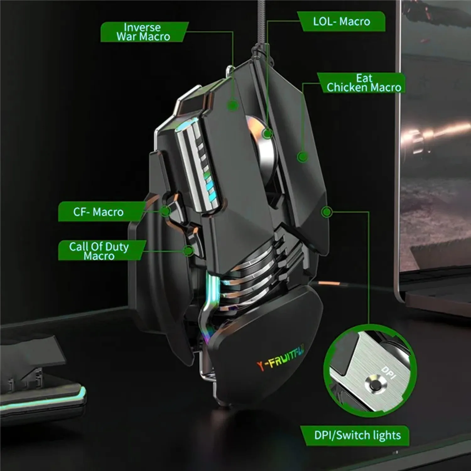 Timebox mouse gaming wireless negru 3200 DPI RGB