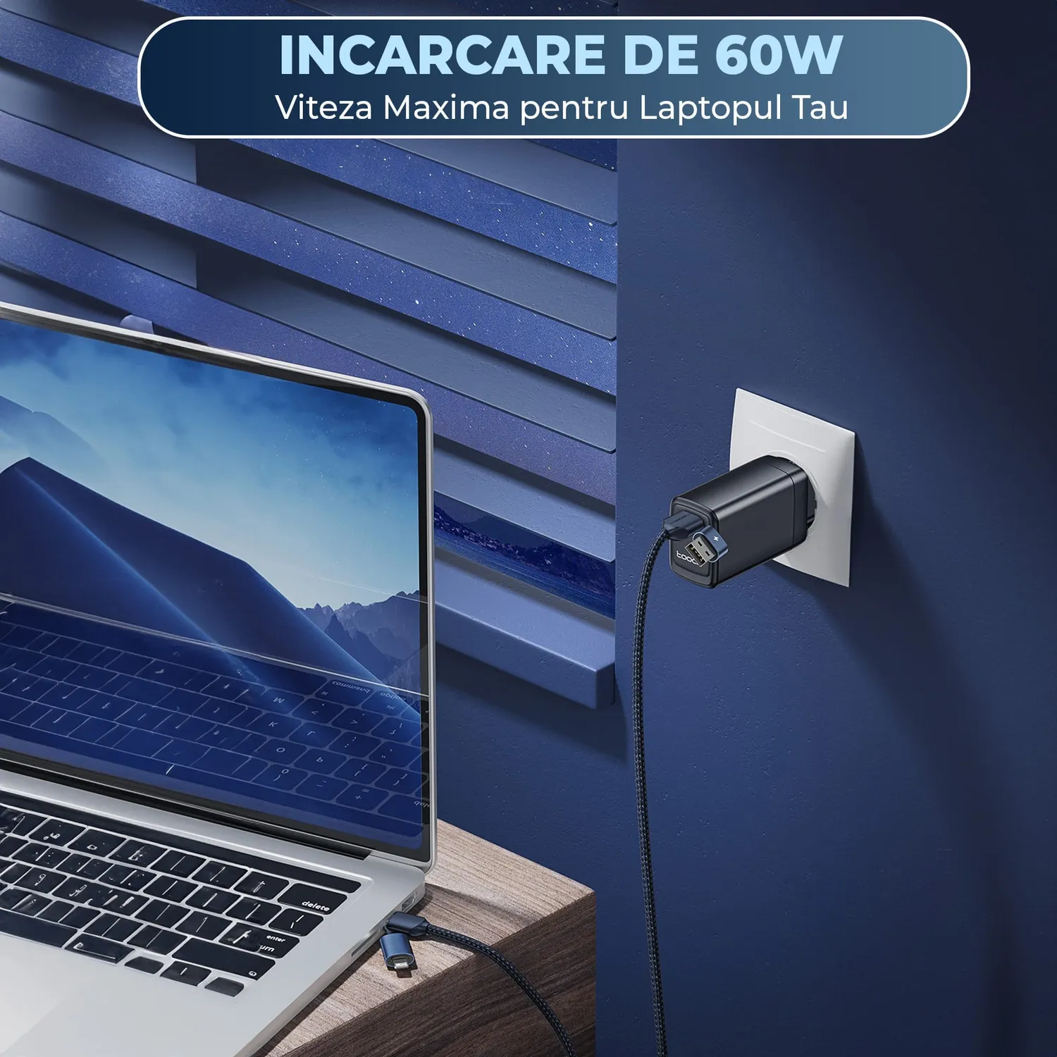 Timebox Cablu 4 în 1 60W Negru 1m USB-C Lightning