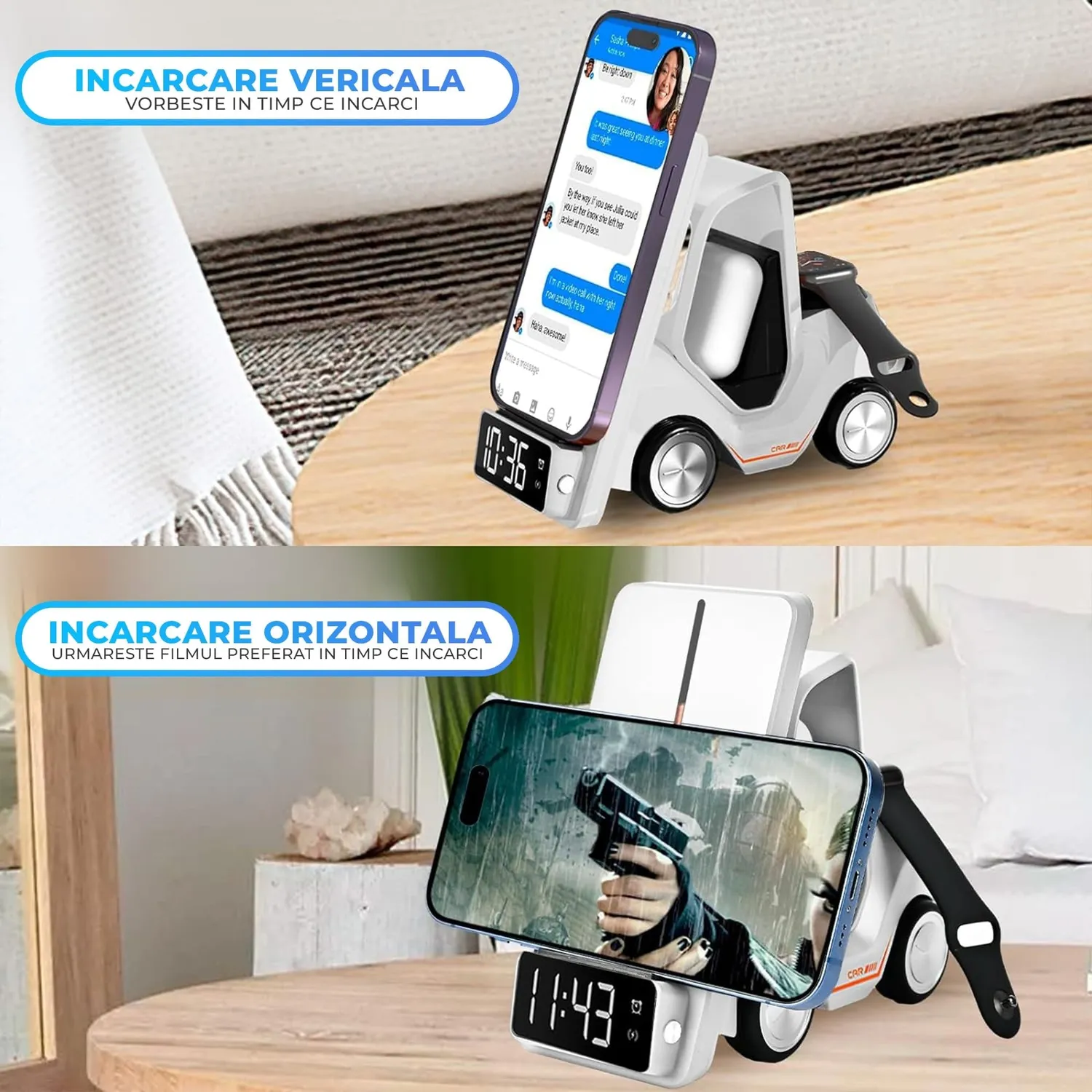Timebox incarcator wireless 3in1 15W alb MagSafe