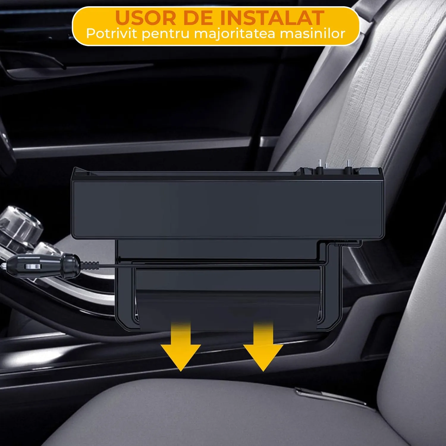 Timebox organizator auto USB-C Lightning Micro-USB negru