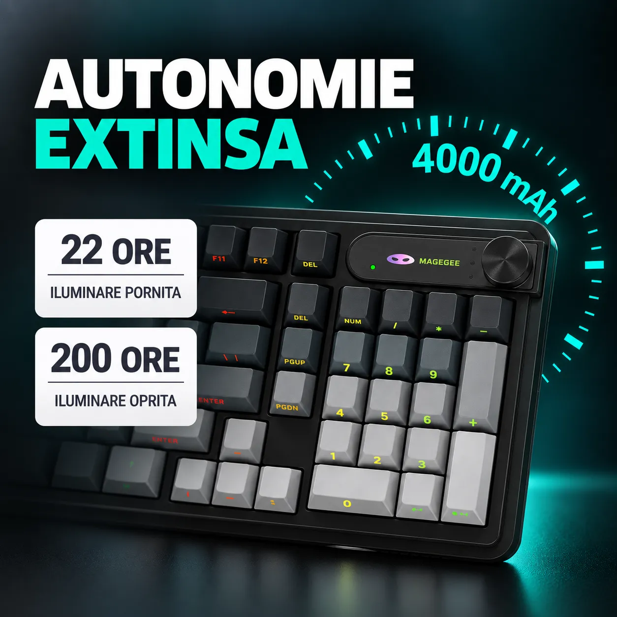 Timebox 98% Tastatură wireless tri-mode negru RGB knob