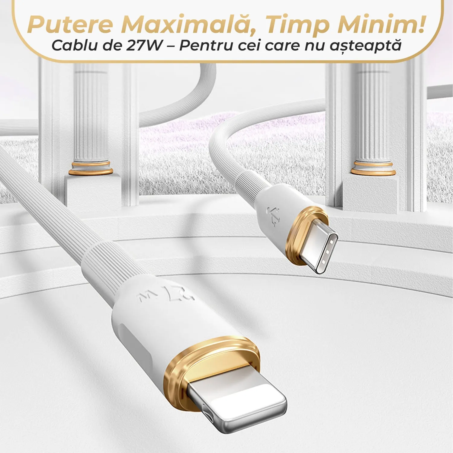 Timebox cablu USB-C Lightning 27W 1,5m alb