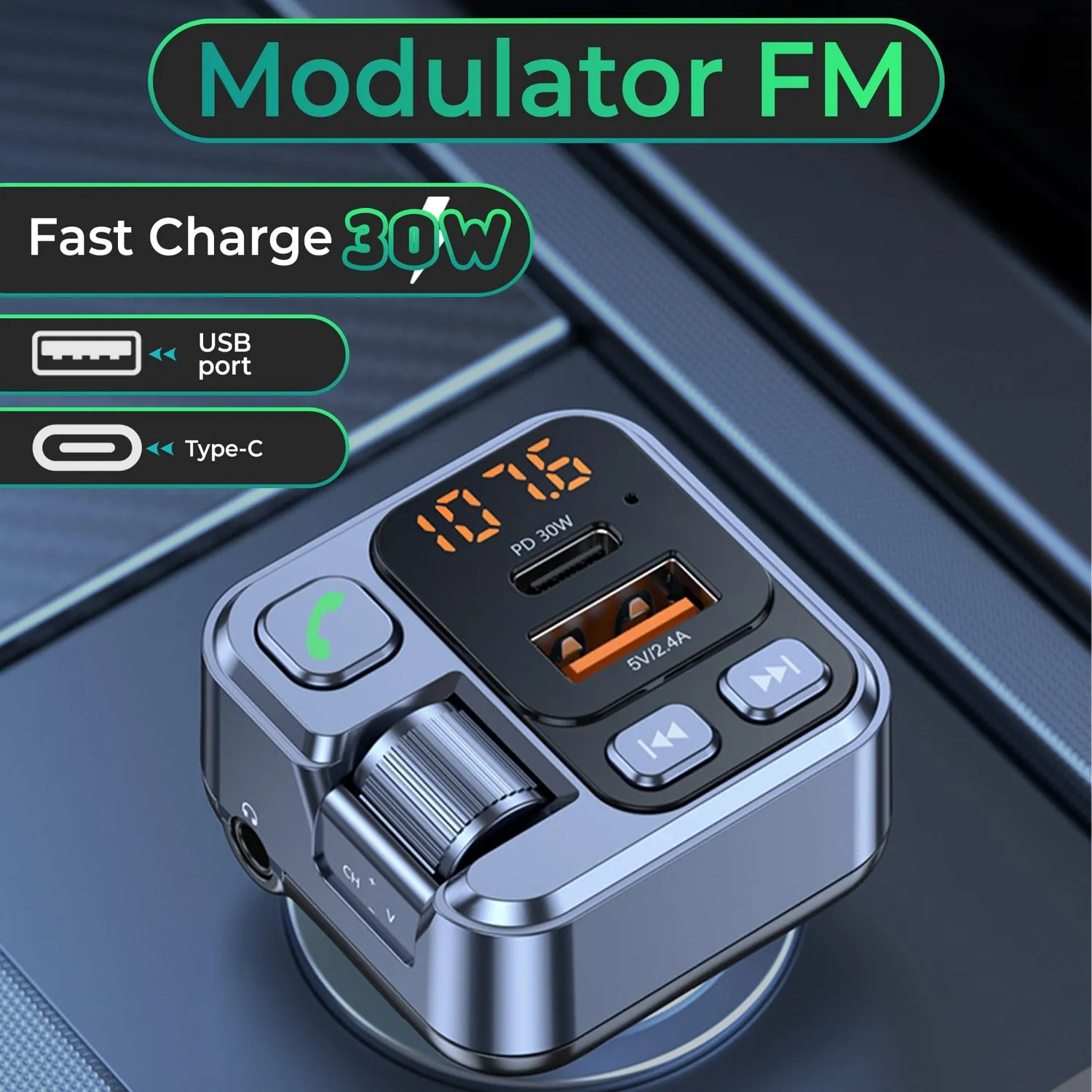 Timebox Modulator FM Hands-Free QC3.0 Bluetooth 5.0