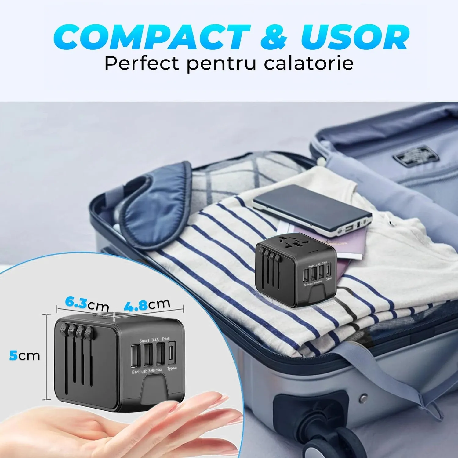 Timebox set călătorie adaptor universal + cablu 66W