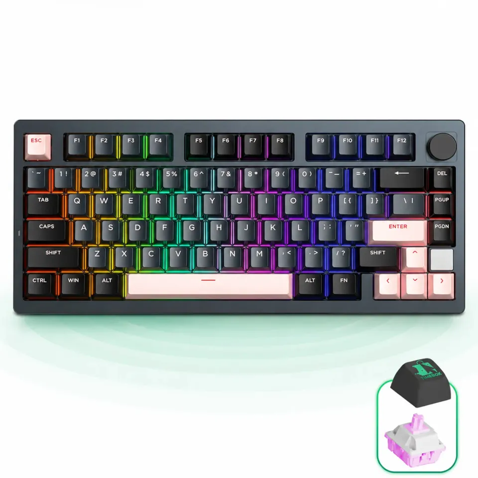 Timebox 75% tastatura mecanica wireless neagra Hot-Swap