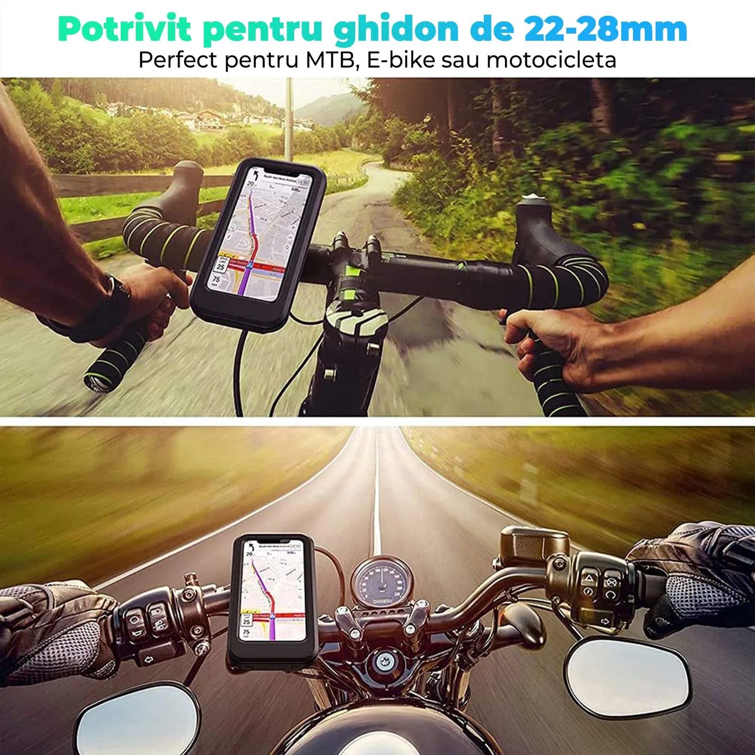Timebox suport telefon bicicleta 360 grade negru cu touchscreen