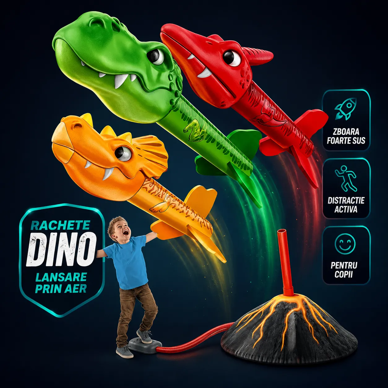 Timebox Dino Blasters lansator rachete spuma copii