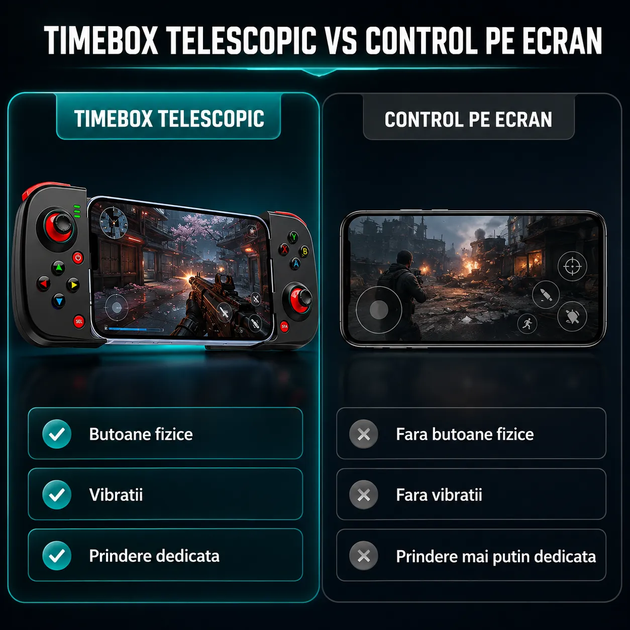 Timebox Gamepad Controller Telefon Telescopic Negru