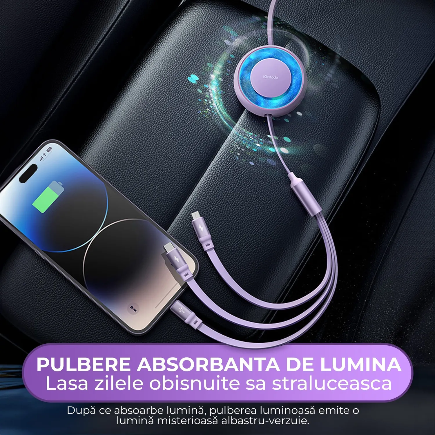 Timebox 3 in 1 cablu retractabil Fast Charge 1,2m roz