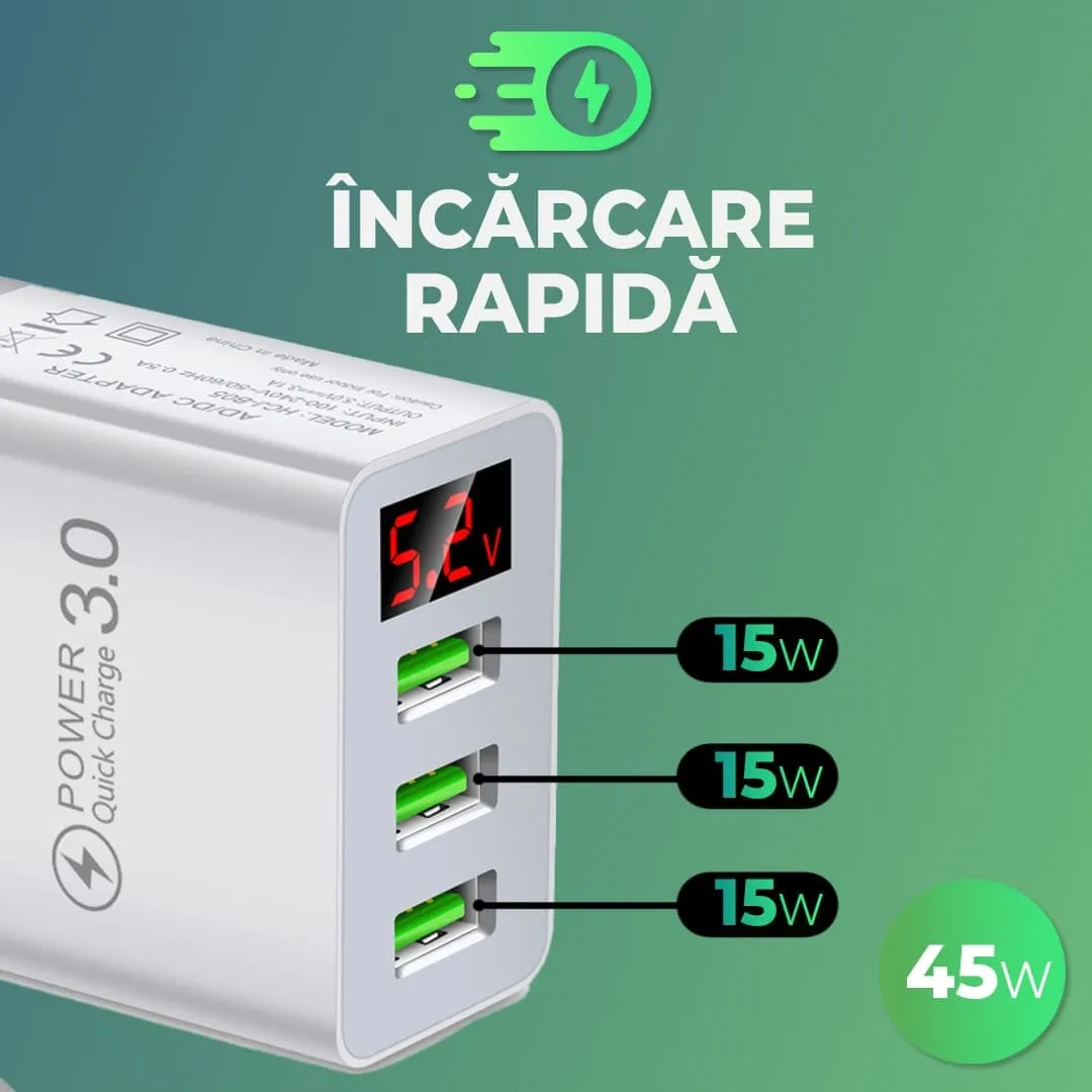 Timebox Incarcator Retea 15W 3 Porturi USB Alb