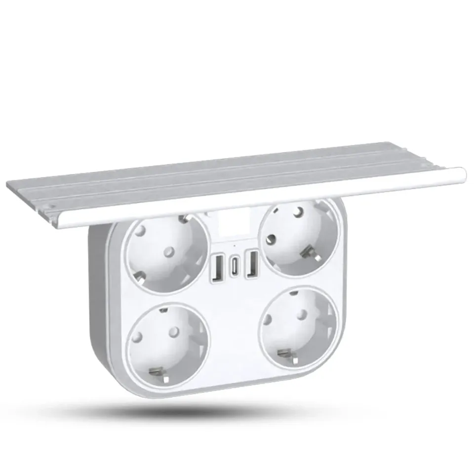 Timebox priză cvadruplă albă 2xUSB suport telefon