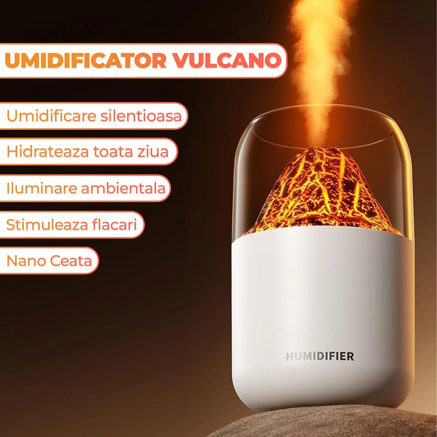 Timebox Difuzor ulei esential Vulcan 300ml alb RGB