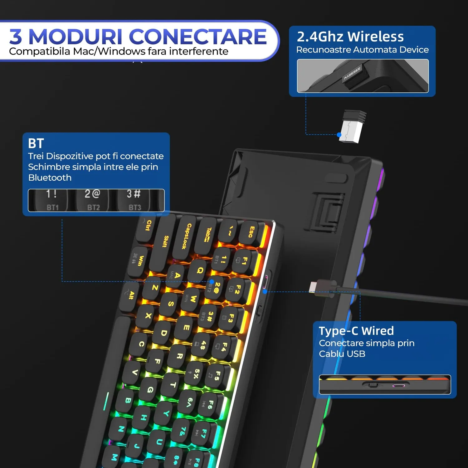 Timebox Tastatura Mecanica Gaming Brown Switch 84 Taste Neagra