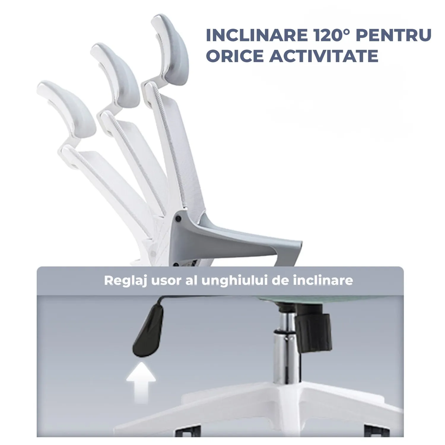 Scaun ergonomic Timebox Office 120° mesh gri memorie