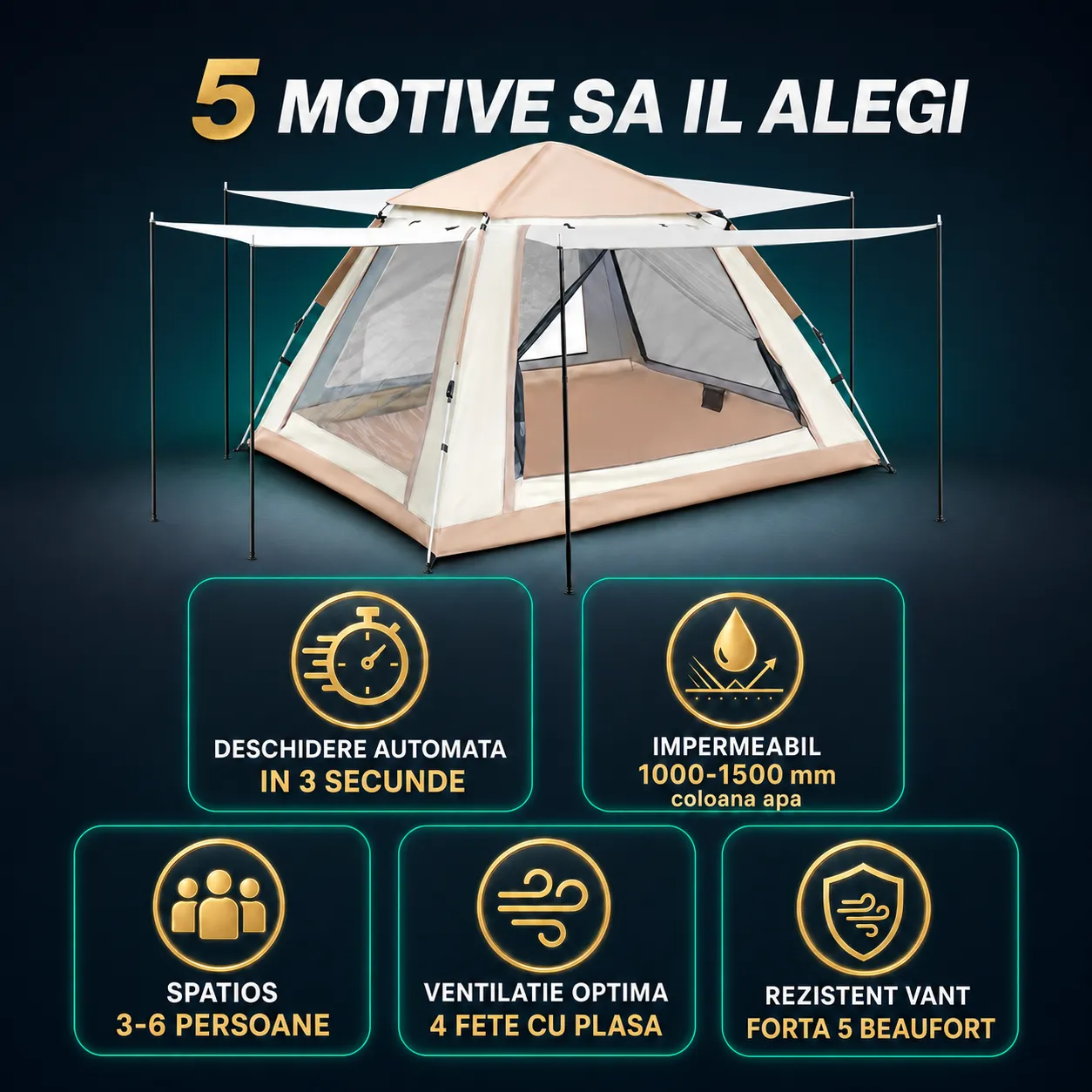 Timebox Pop-Up cort camping 240x240 cm 3-6 persoane