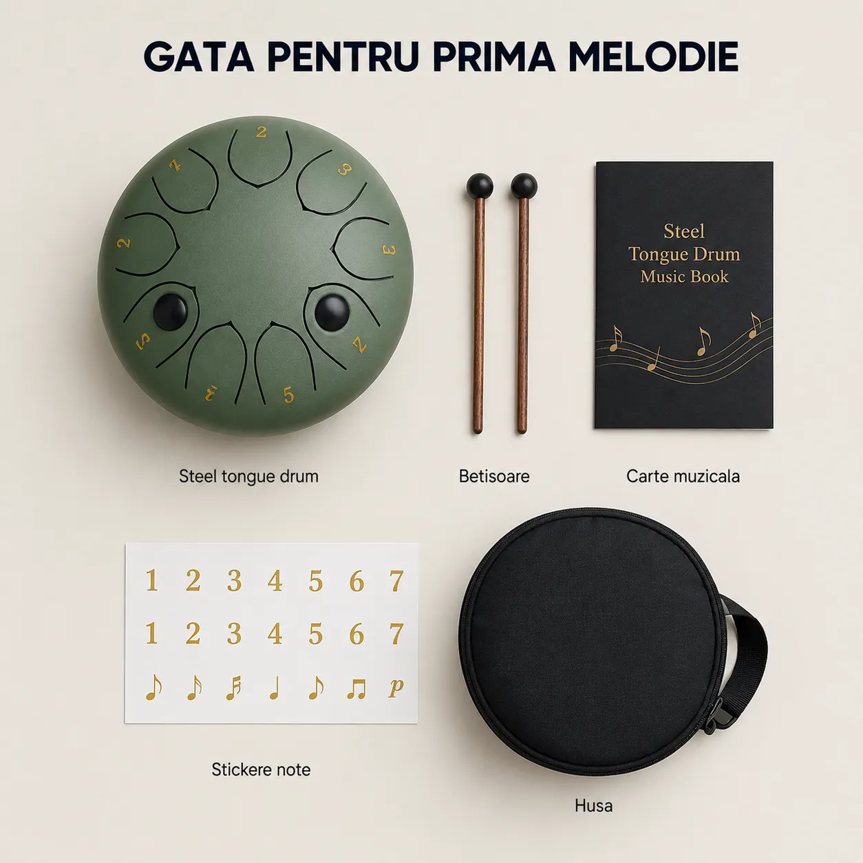 Timebox Steel Tongue Drum tamburina verde 15 cm 8 note