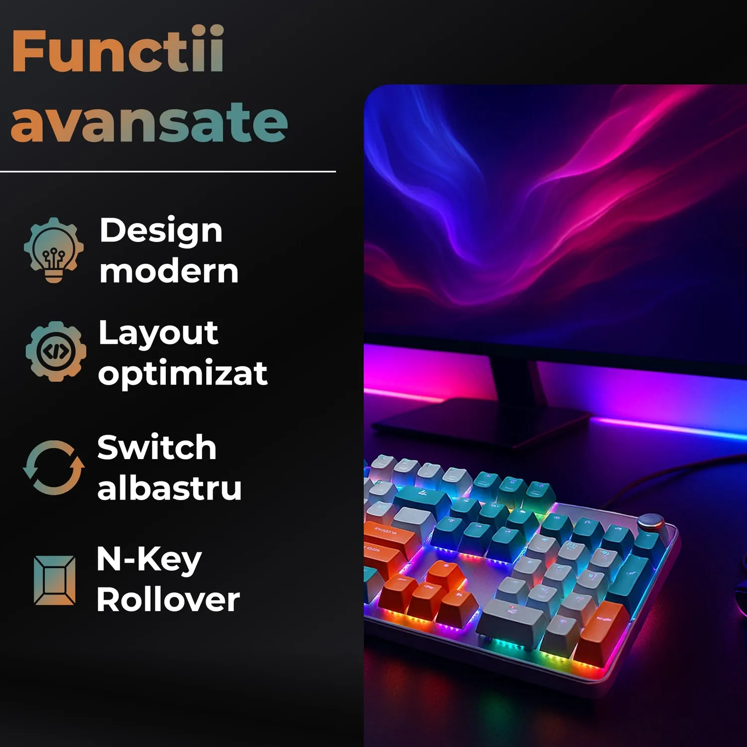 Timebox Tastatură Mecanică Gaming 104 Blue Switch Alb RGB