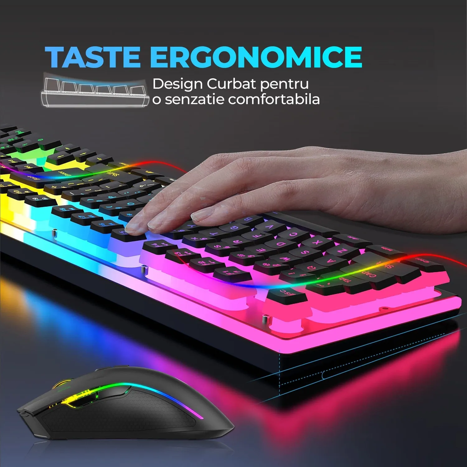 Timebox Kit Tastatura Wireless RGB plus Mouse Negru