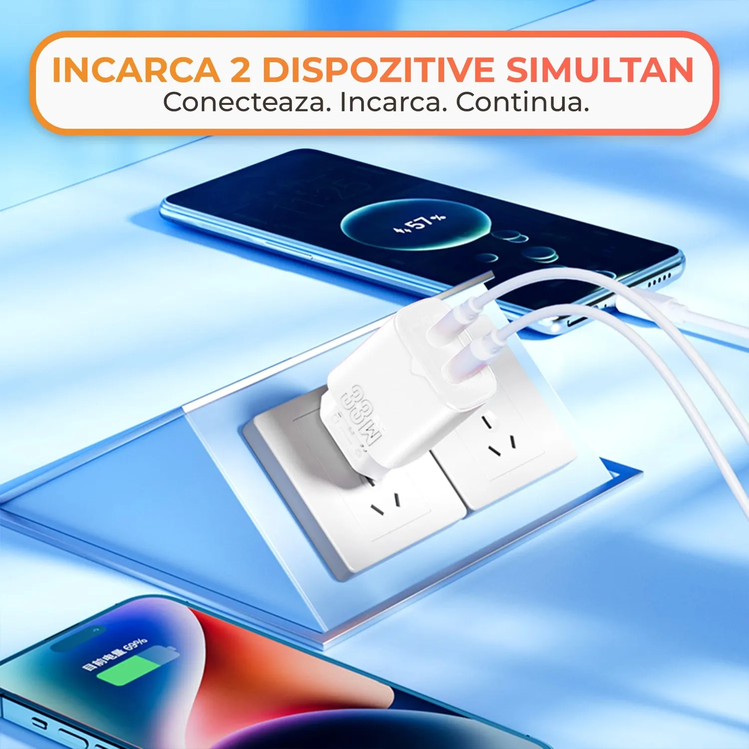 Timebox 33W incarcator retea alb USB-C USB