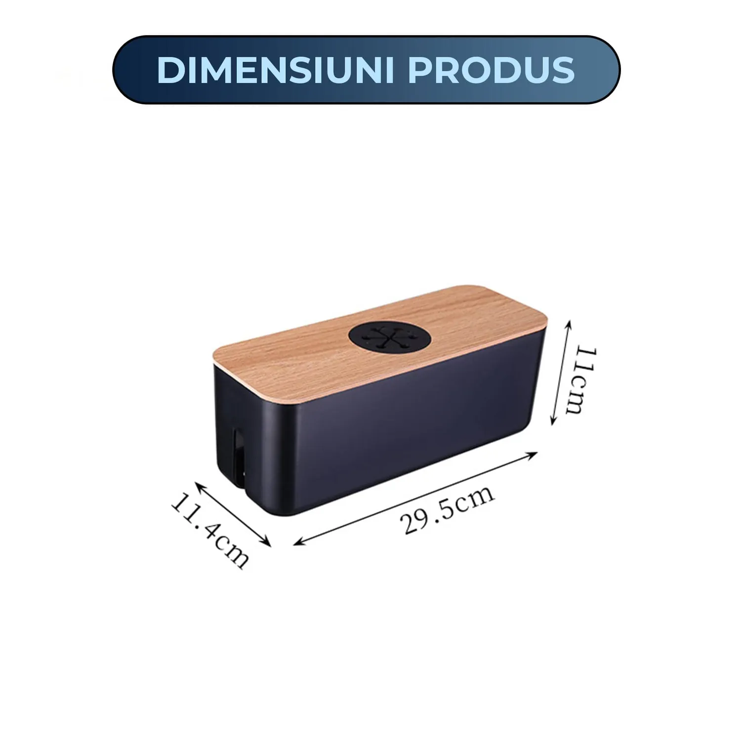 Timebox cutie cabluri cu capac negru orificii rotunde birou TV
