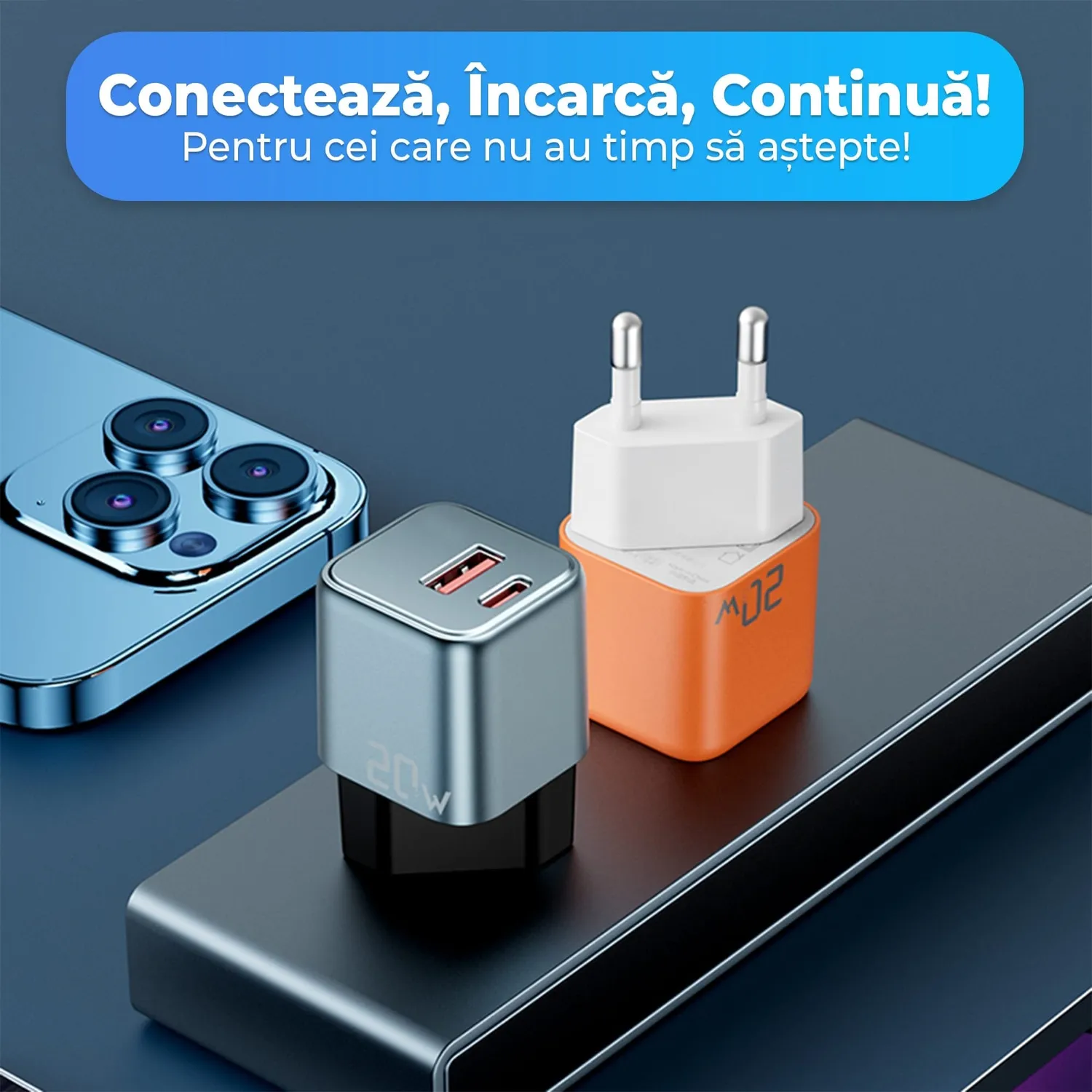 Timebox Incarcator Retea 20W 2 Porturi Portocaliu Rapid
