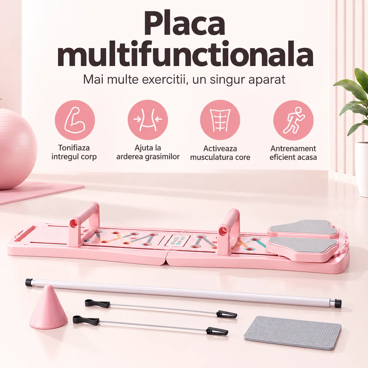 Timebox Placa fitness multifunctionala 6-in-1 roz pliabila