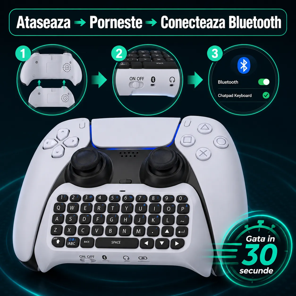 Timebox Chatpad Tastatura Wireless PS5 Bluetooth Alb