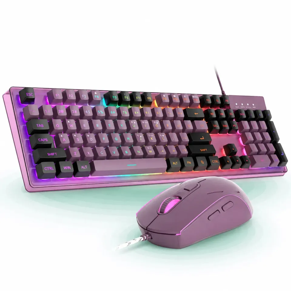 Timebox kit gaming tastatura mouse RGB mov full-size 8 culori