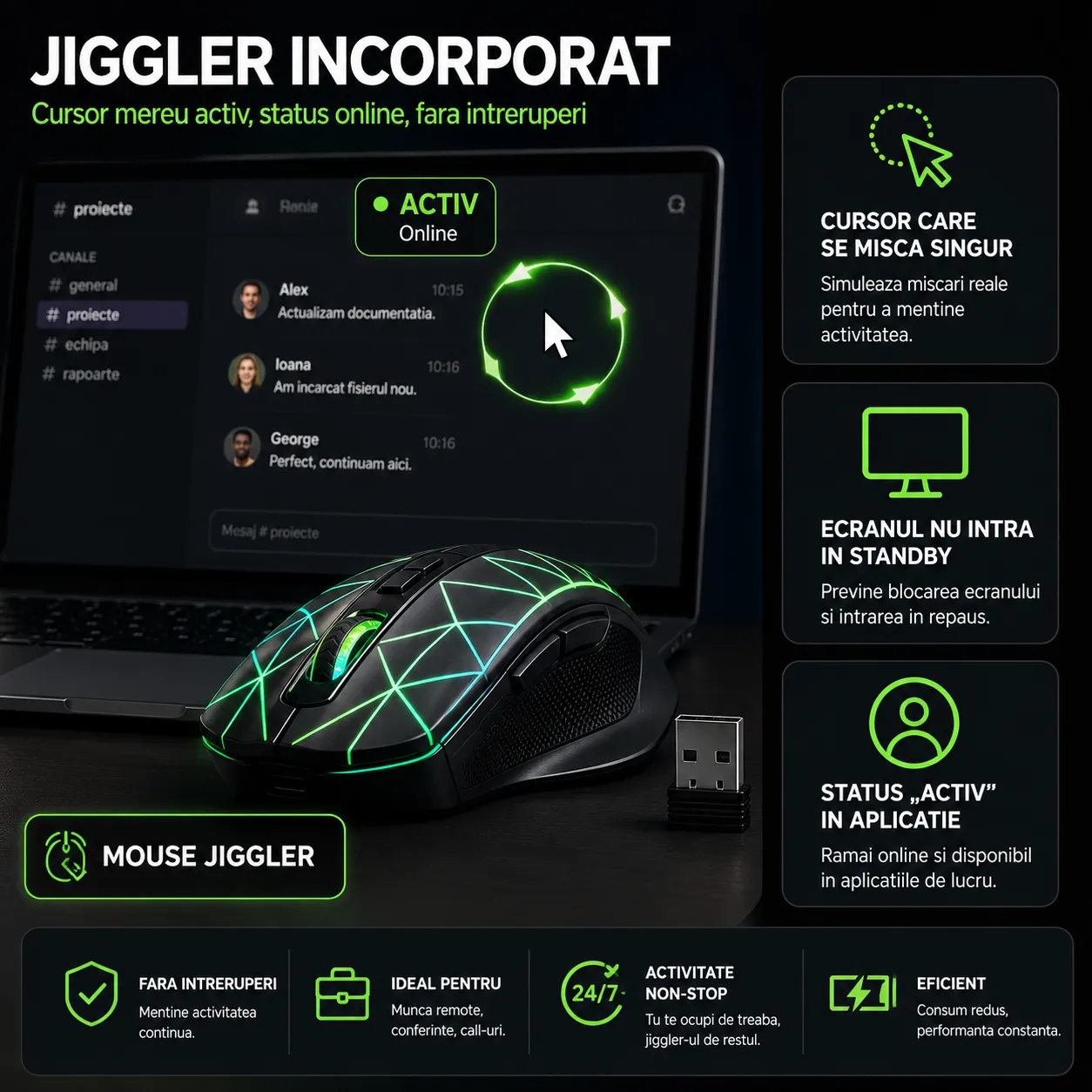 Timebox Jiggler mouse gaming wireless 1600DPI negru RGB