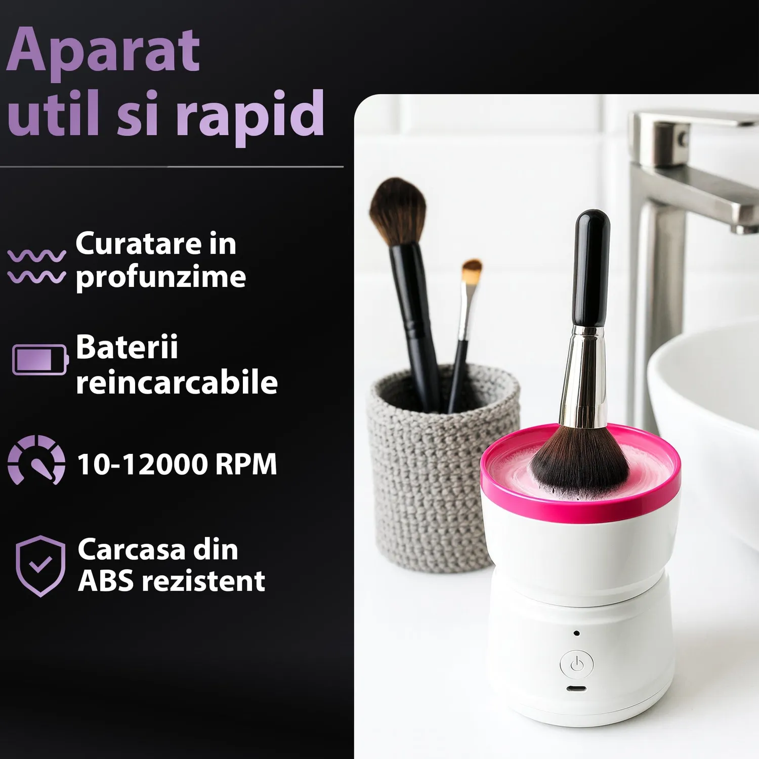 Timebox aparat curățare pensule machiaj alb USB
