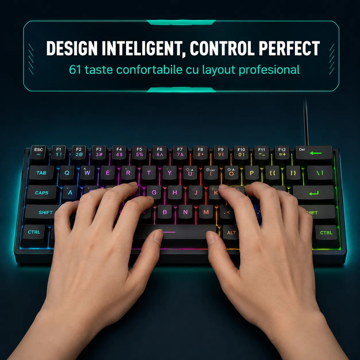 Timebox TS91 Tastatură gaming 60% RGB neagră waterproof