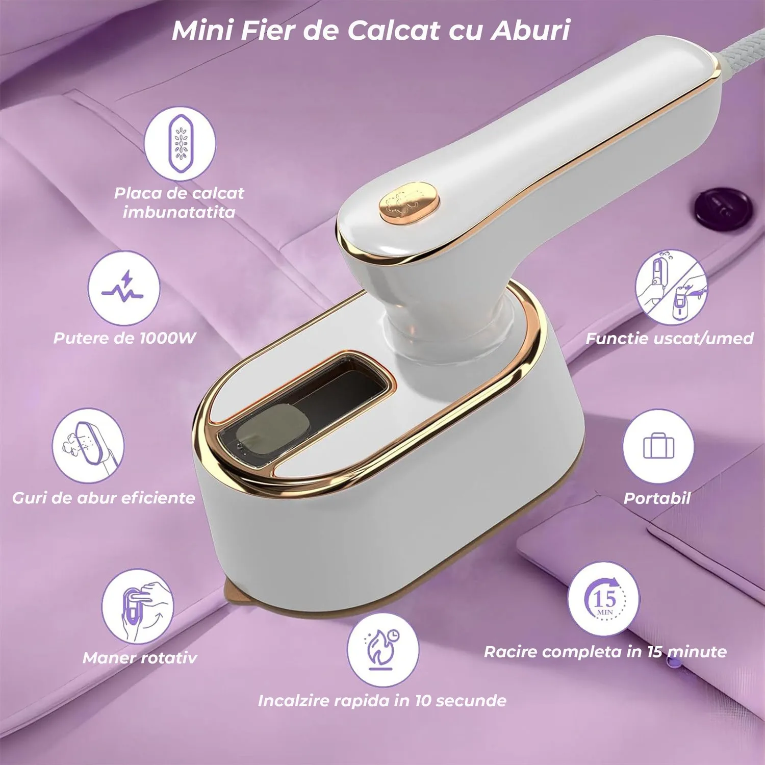 Timebox Mini Fier de Calcat Steamer 2 in 1 Alb 1000W